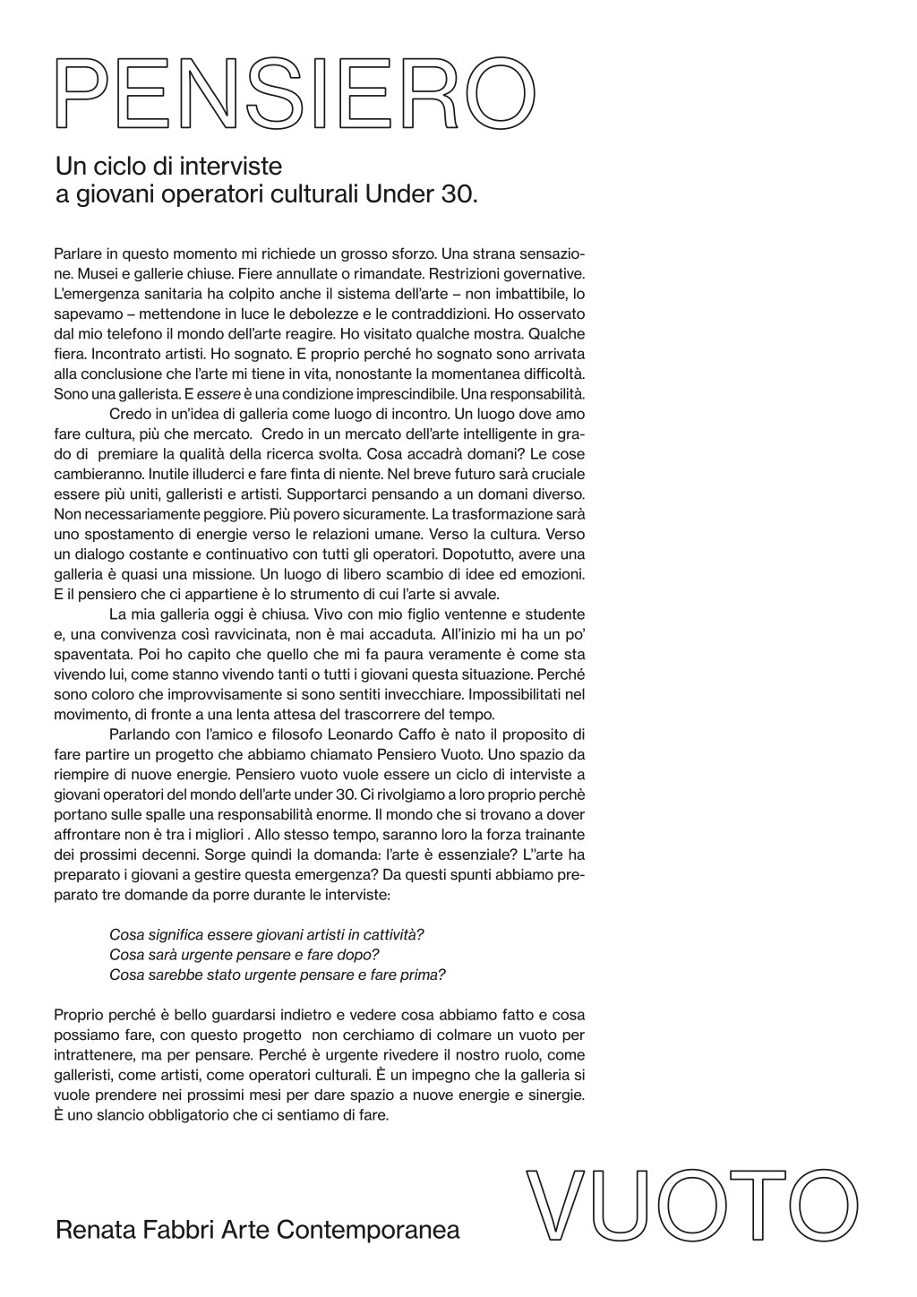 Pensiero Vuoto | Renata Fabbri&nbsp;Galleria