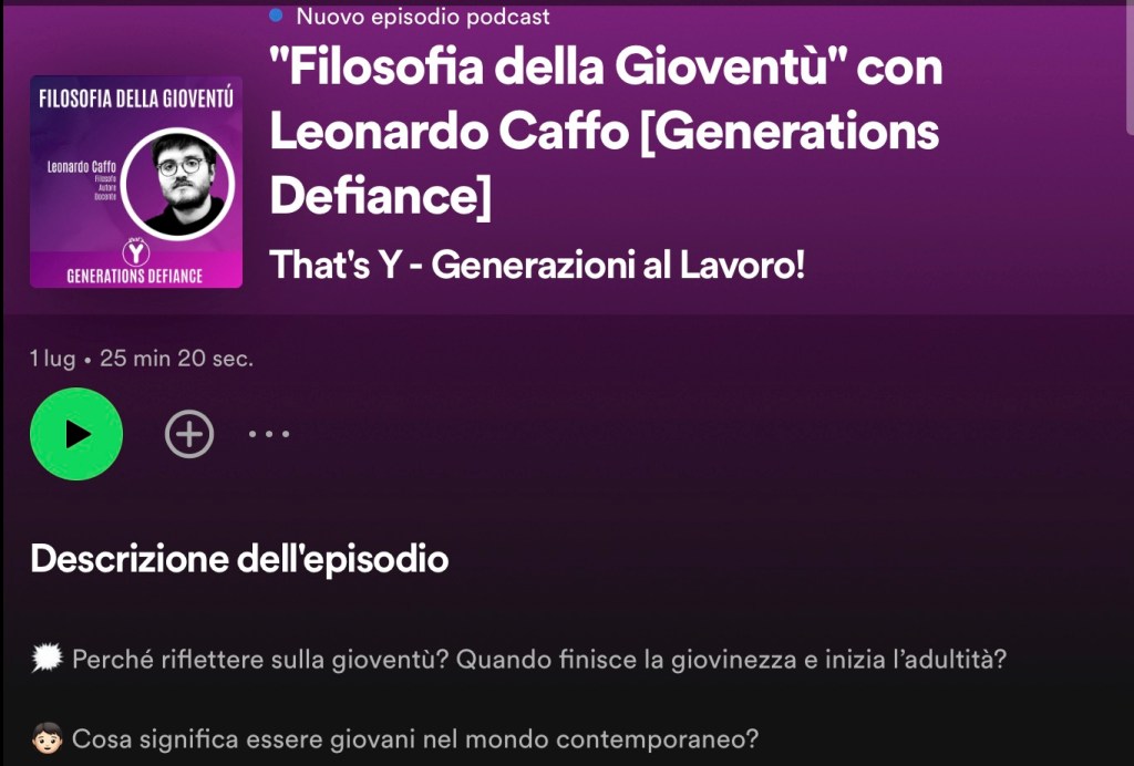 filosofia della gioventù x that’s Y podcast